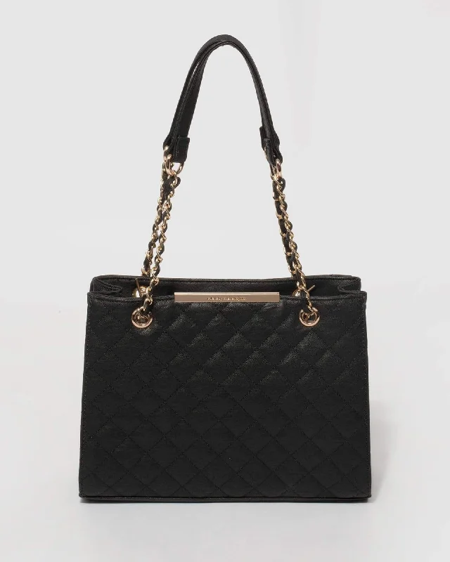 Black Megan Quilted Tote Bag