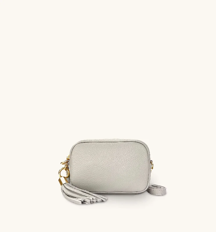 The Mini Tassel Light Grey Leather Phone Bag