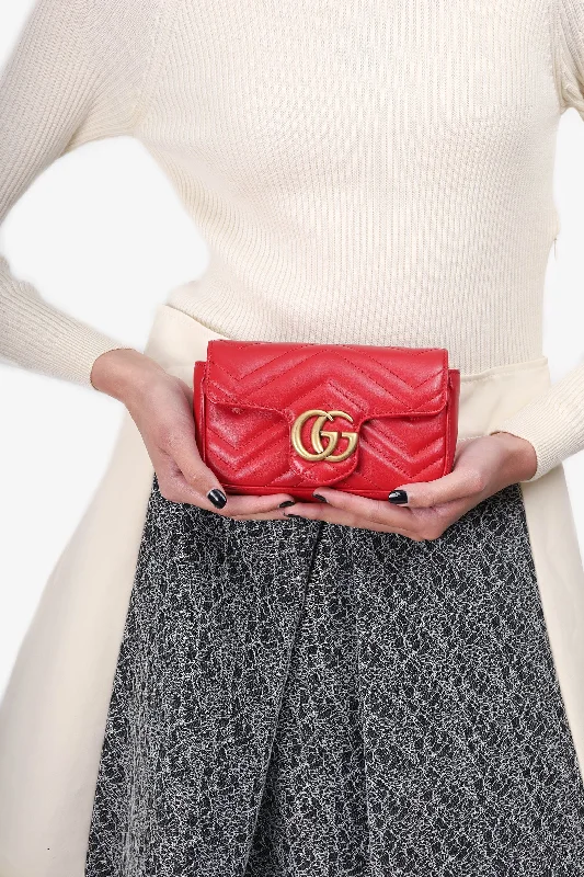 Gucci Red Chevron Leather Super Mini Marmont Crossbody