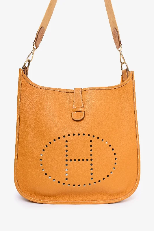 Hermès 2002 Orange Clemence Leather Evelyn GM Crossbody