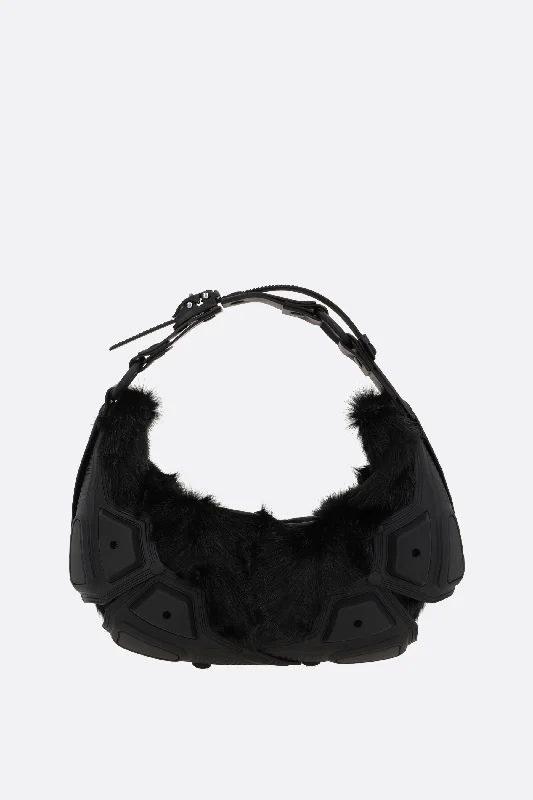 Half Moon small faux fur and rubber shoulder bag