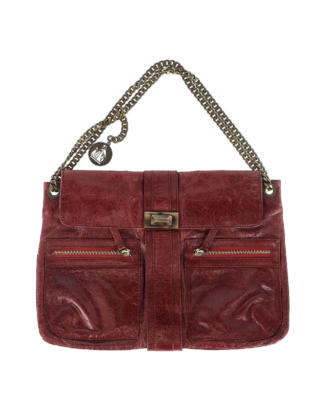 Lanvin Chain Linked Shoulder Bag in Red Leather