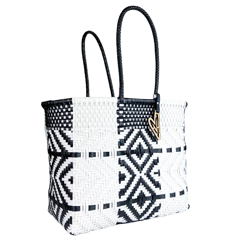 Maria Victoria | Black & White Pattern Women's Tote Bag - Multiple Sizes | Dynamic Collection | Upcycled, Handwoven