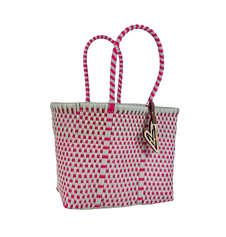 Maria Victoria | Pink Checkers | Upcycled, Handwoven, Extra Small Multicolor Tote