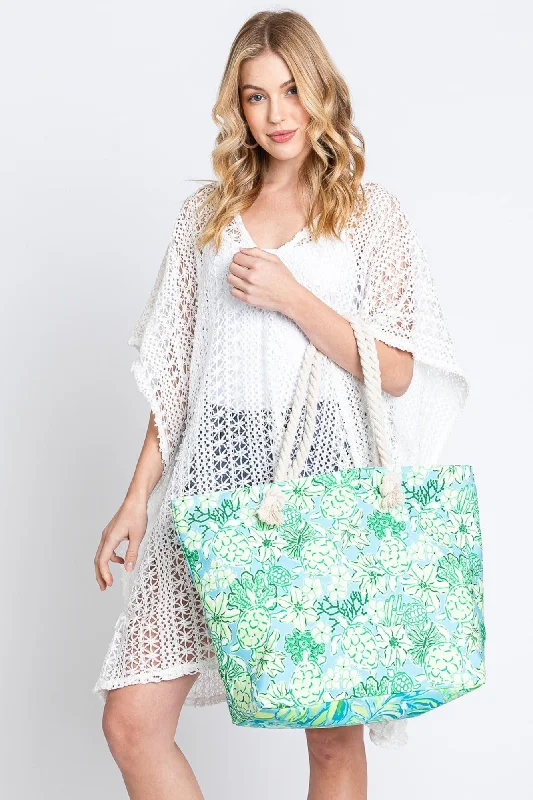 MB0223 Hand Drawn Turtle Print Beach Tote Bag