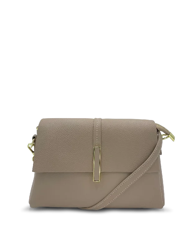 Mocha Lola Flap Leather Crossbody Bag - Light Taupe