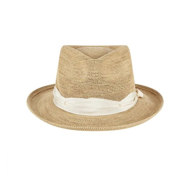 Natural Ivory Crochet Raffia Fedora