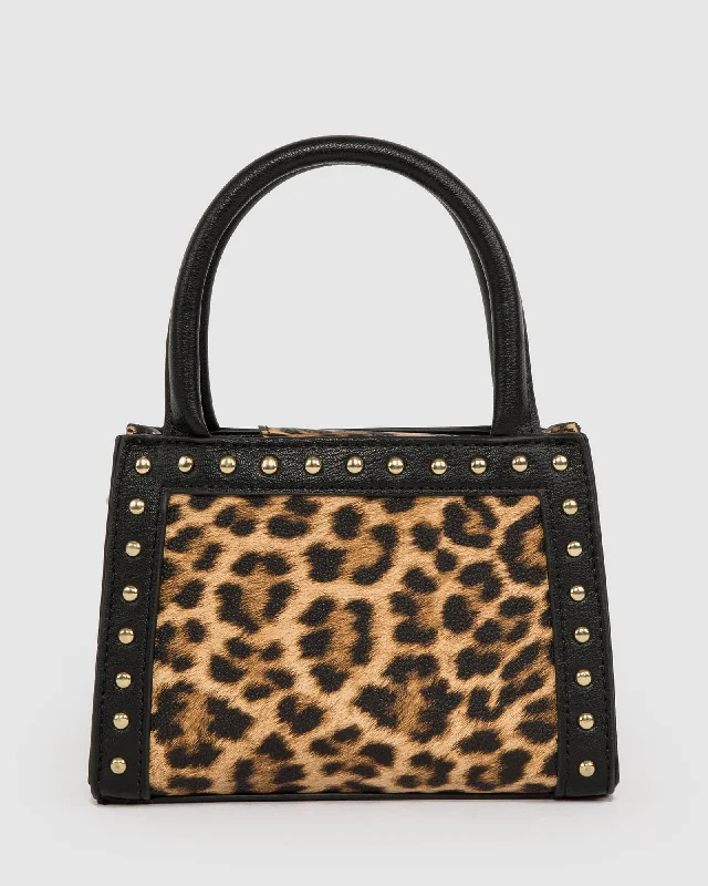 Leopard Print Philippa Mini Stud Tote Bag