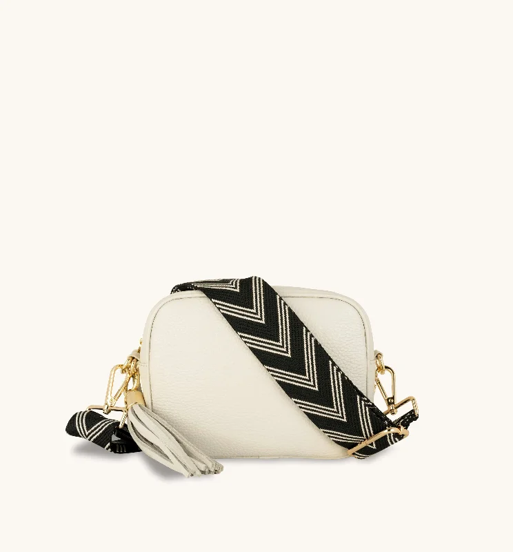 The Tassel Stone Leather Crossbody Bag With Black & Stone Arrow Strap