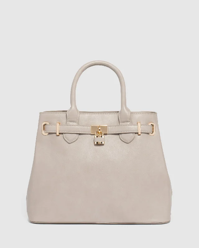 Taupe Mary-Beth Lock Tote Bag