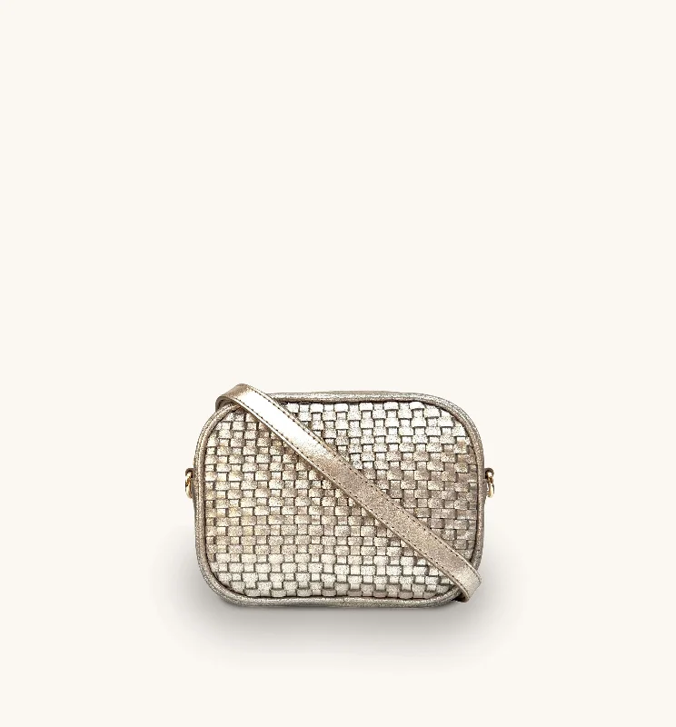 The Penelope Champagne Woven Leather Camera Bag