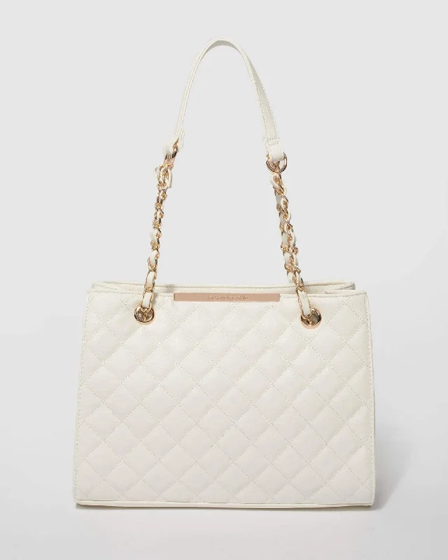 White Megan Quilt Tote Bag