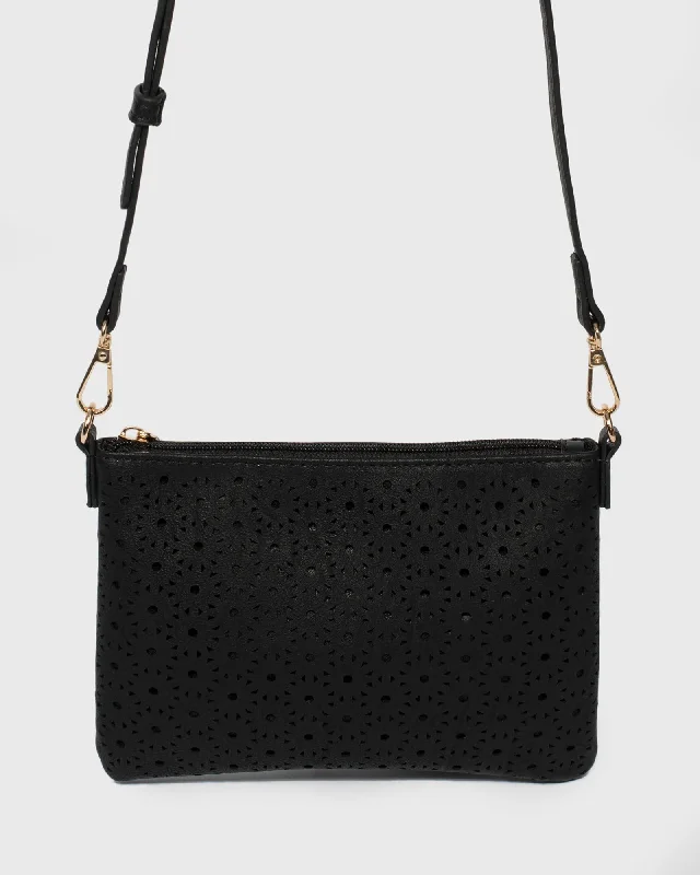 Black Punchout Crossbody Bag