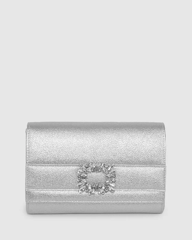 Silver Eve Crystal Buckle Clutch Bag