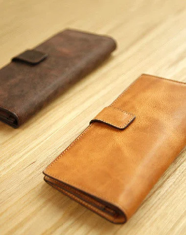 Handmade vintage leather clutch bag long wallet multi ID card holders slots for men