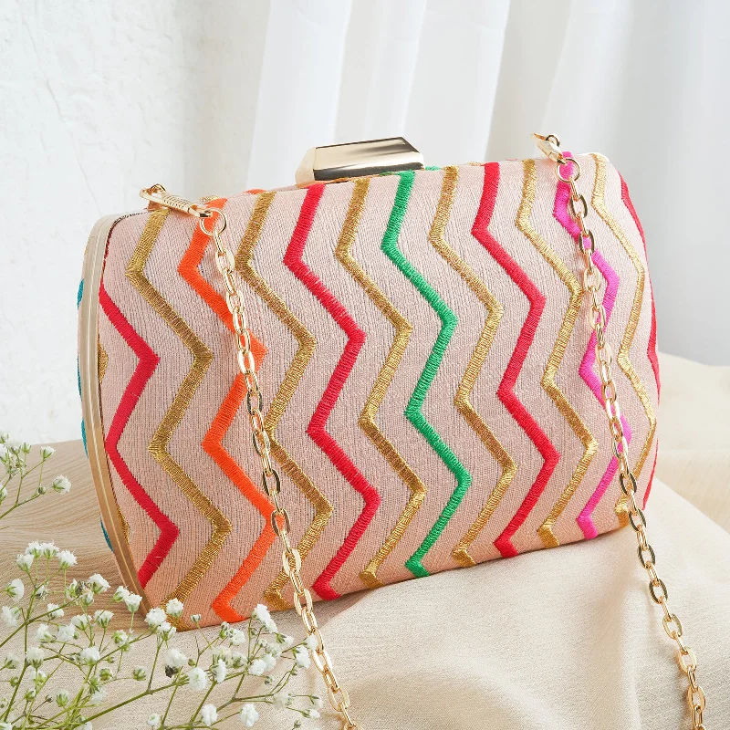 Satrangi Re Pink Embroidered Fabric Clutch